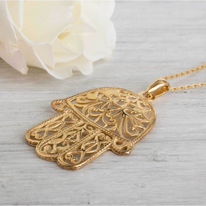 Yellow Gold Plated Engraved Hamsa Pendant