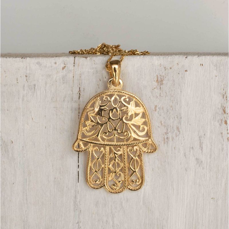 Yellow Gold Plated Engraved Hamsa Pendant