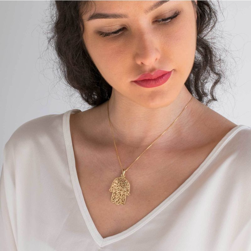 Yellow Gold Plated Engraved Hamsa Pendant