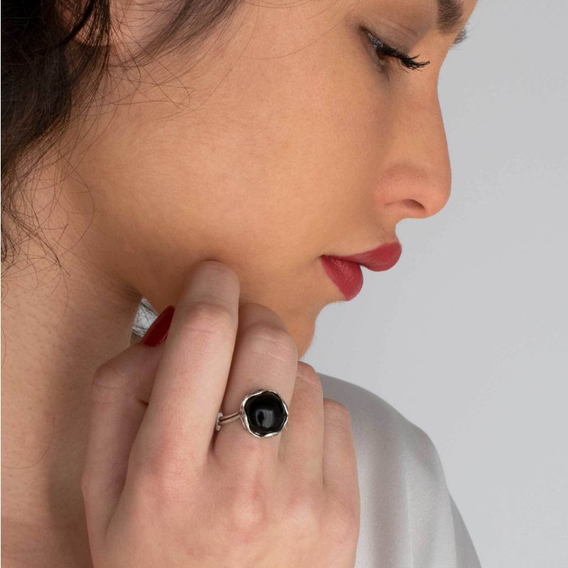 925 Sterling Silver Round Black Onyx 12mm Ring