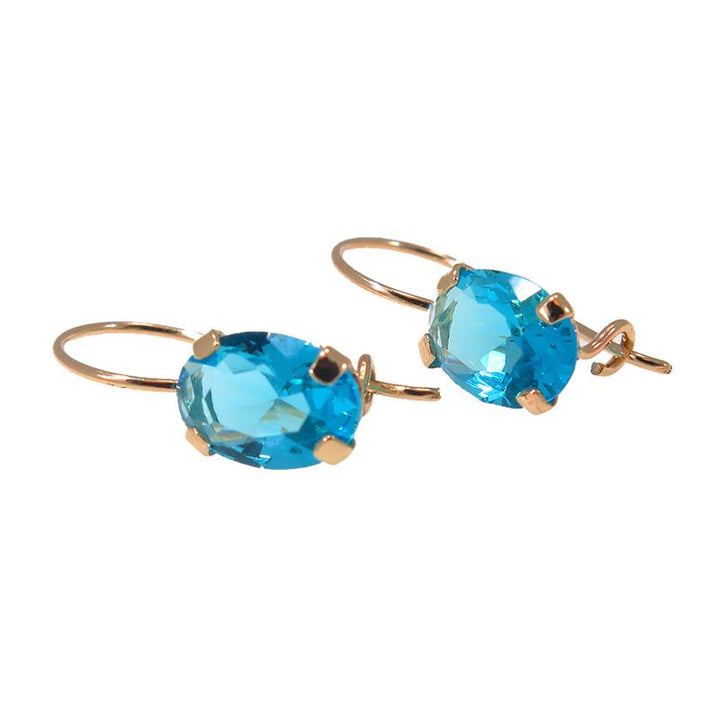 14K Gold Light Blue CZ Oval Dangle Earrings