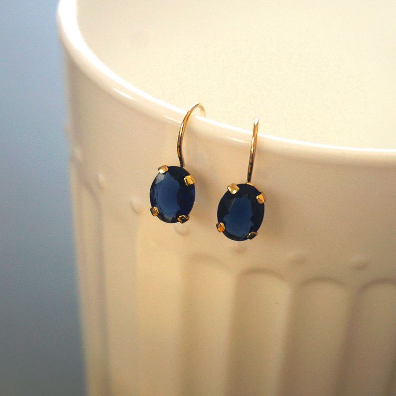 14K Gold Blue CZ Oval Dangle Earrings