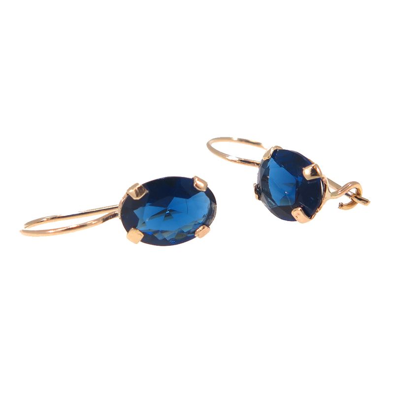 14K Gold Blue CZ Oval Dangle Earrings