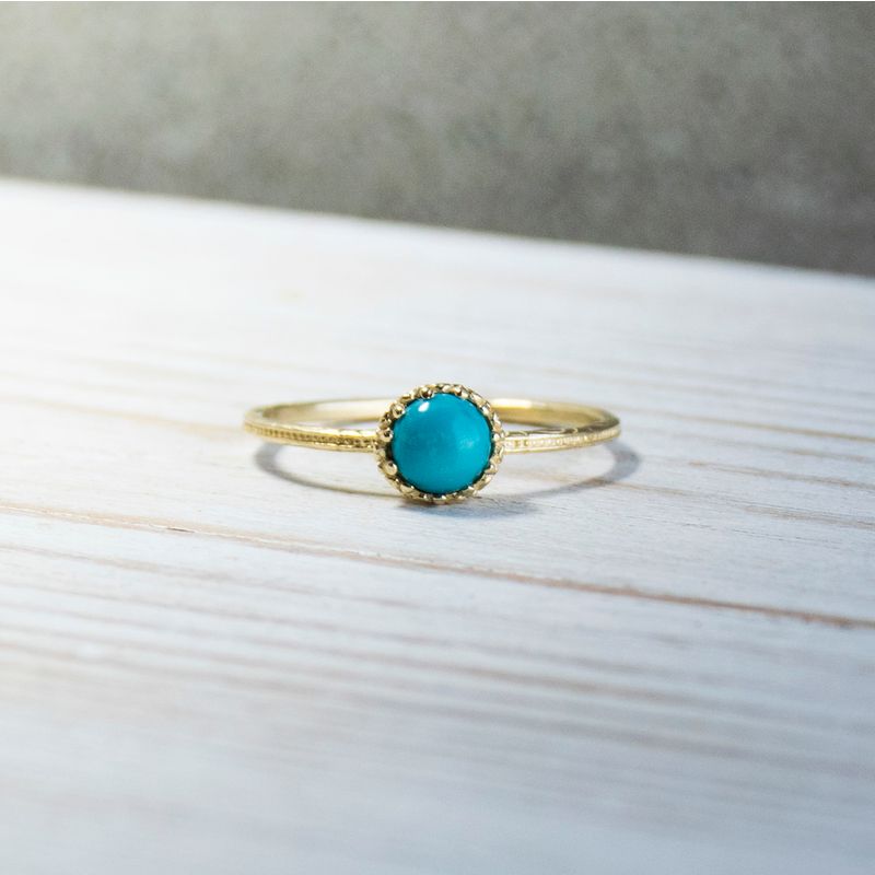 14K Yellow Gold Round Turquoise Turquoise Ring - Stacking Ring - Handmade Jewelry