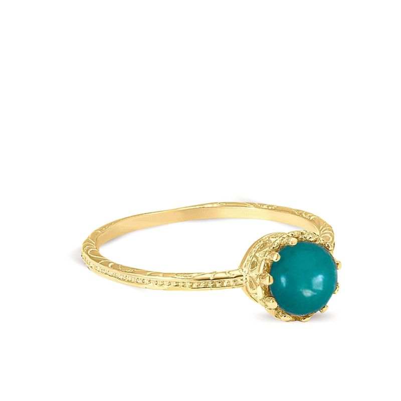 14K Yellow Gold Round Turquoise Turquoise Ring - Stacking Ring - Handmade Jewelry