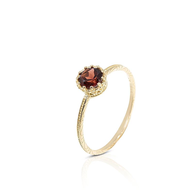 14K Yellow Gold Round Garnet Dainty Ring