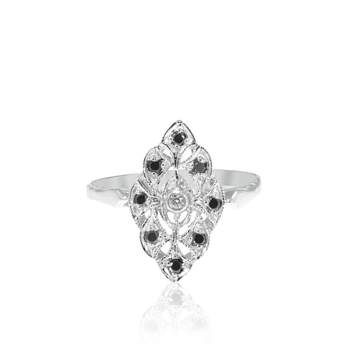 14K White gold Rhombus Black Diamond Ring - Promise Ring , Handmade 