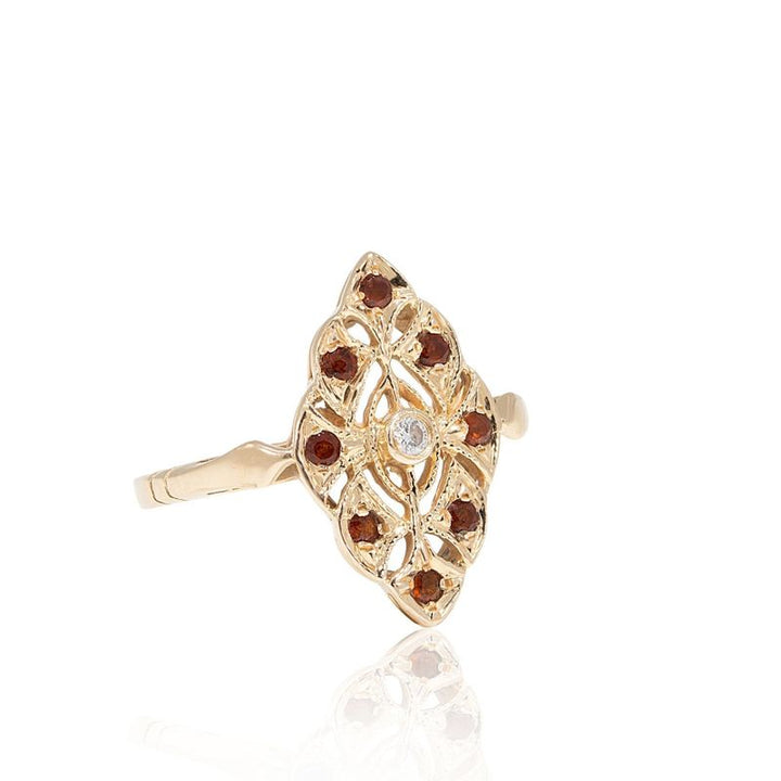 14K Yellow Gold Victorian Multistone Marquise Ring With 2mm Garnet