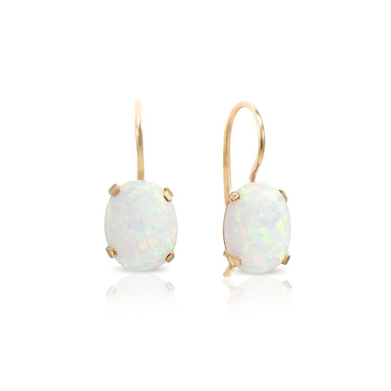 14K Gold White Opal Oval Dangle Earrings
