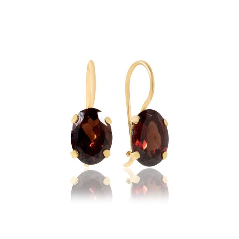 14K Gold Garnet Oval Dangle Earrings