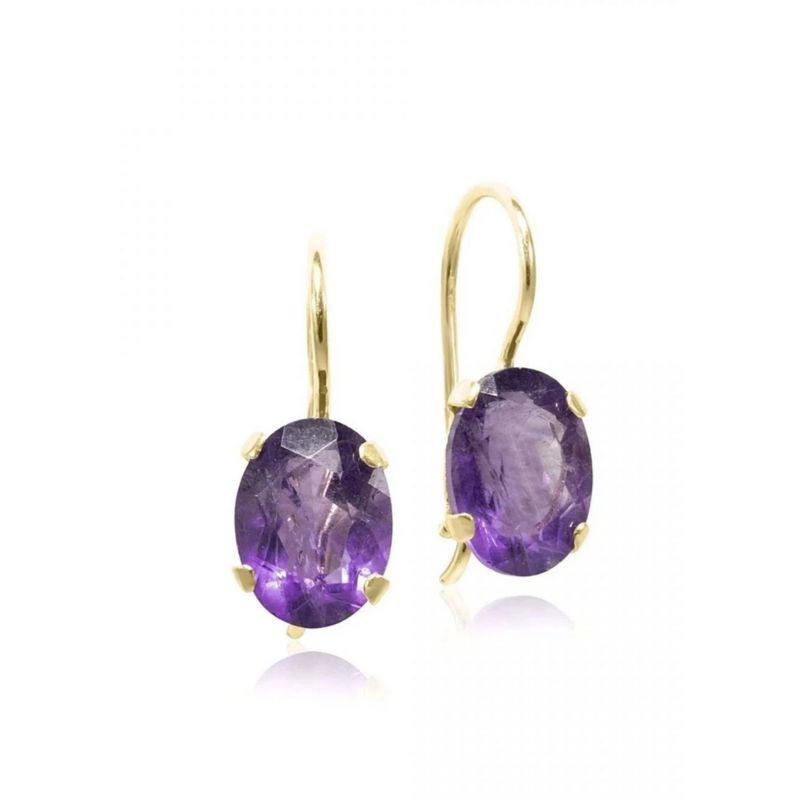 14K Gold Amethyst 8X10mm Oval Dangle Earrings