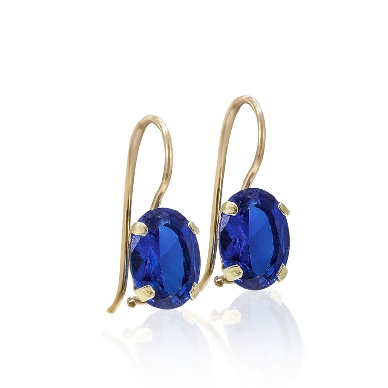 14K Gold Blue CZ 8X10mm Oval Dangle Earrings