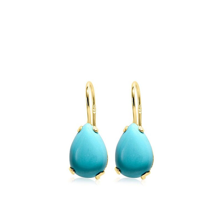 14K Gold Turquoise Drop Shaped Dangle Earrings