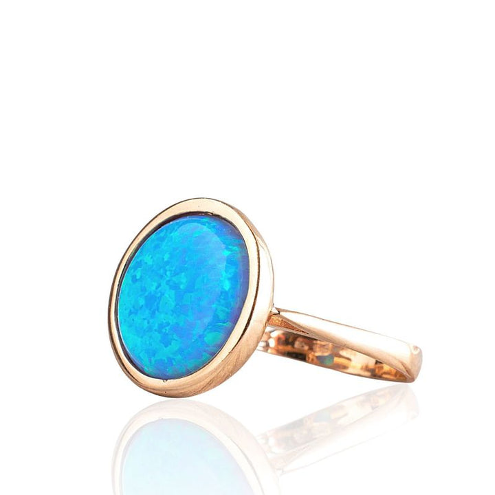 14K Rose gold Round 14mm Blue Opal Vintage Ring