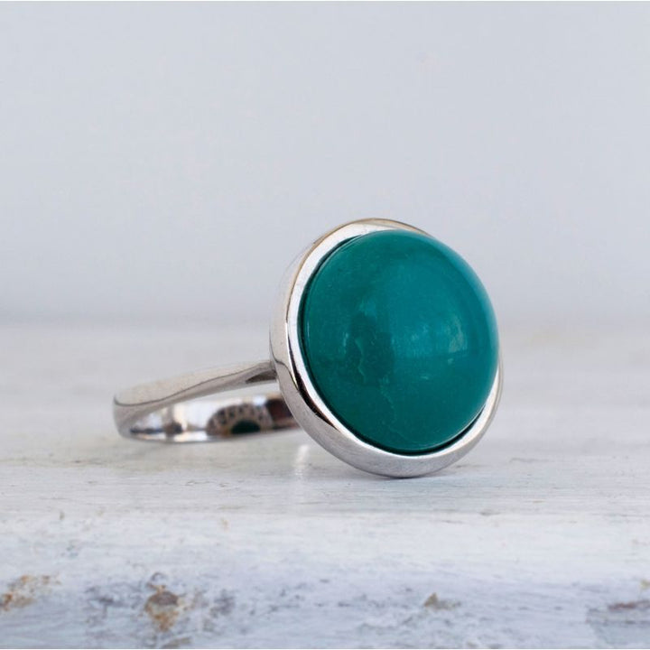 14K White Gold Vintage Style Turquoise Large 14mm Ring