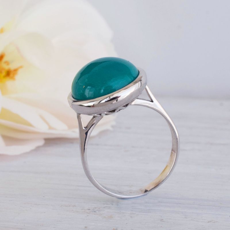 14K White Gold Vintage Style Turquoise Large 14mm Ring
