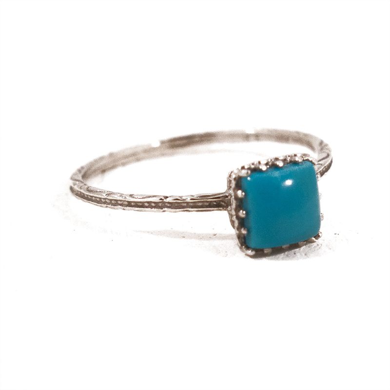 14K White gold Squere Turquoise Turquoise Ring - Women's Ring , Handmade 