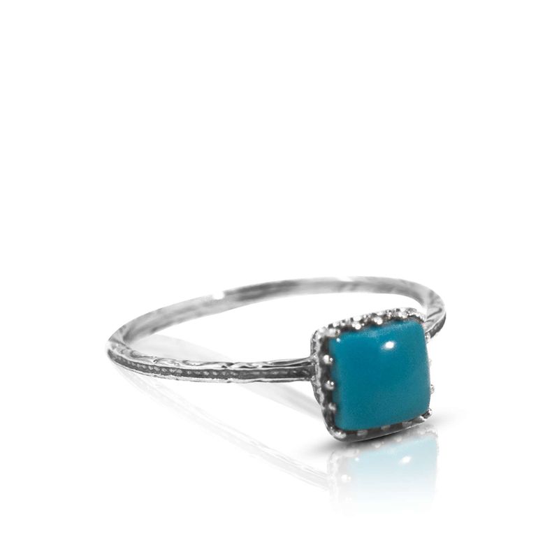 14K White gold Squere Turquoise Turquoise Ring - Women's Ring , Handmade 