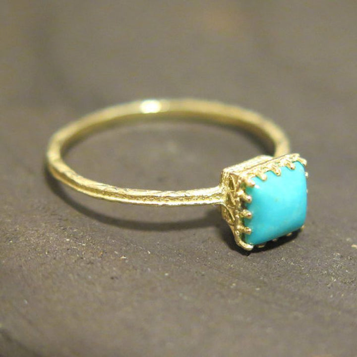 Yellow Gold 14K Turquoise Dainty Square Ring
