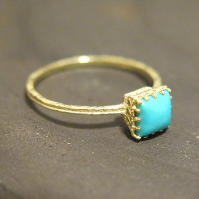 Yellow Gold 14K Turquoise Dainty Square Ring