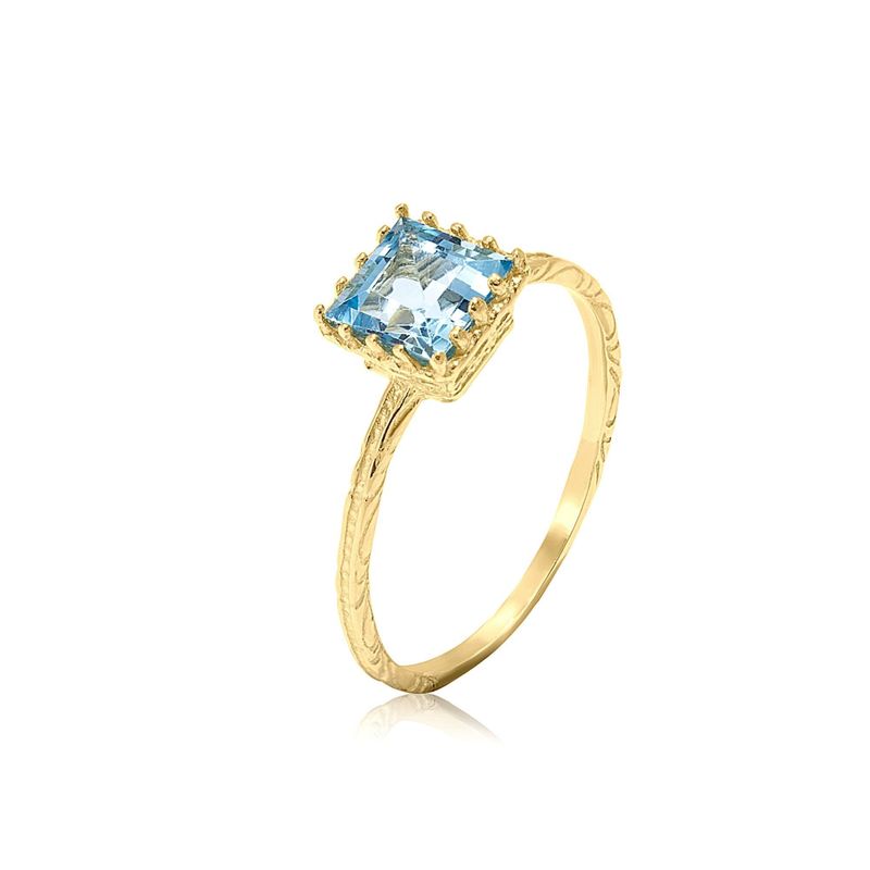 14K Yellow Gold Square Blue Blue Topaz Ring - Minimalist Ring , Handmade 