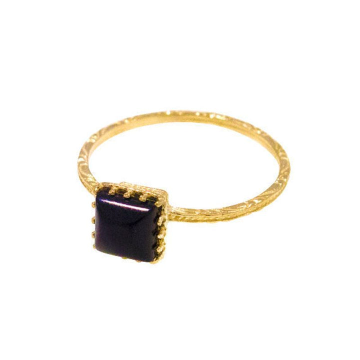 14K Yellow Gold Black Onyx Ring - , Handmade 