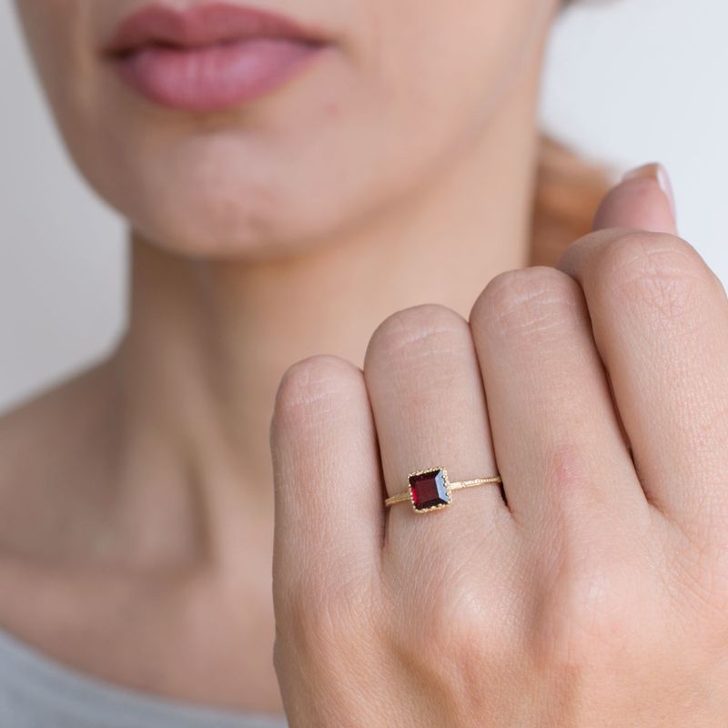 Yellow Gold 14K Garnet Dainty Square Ring
