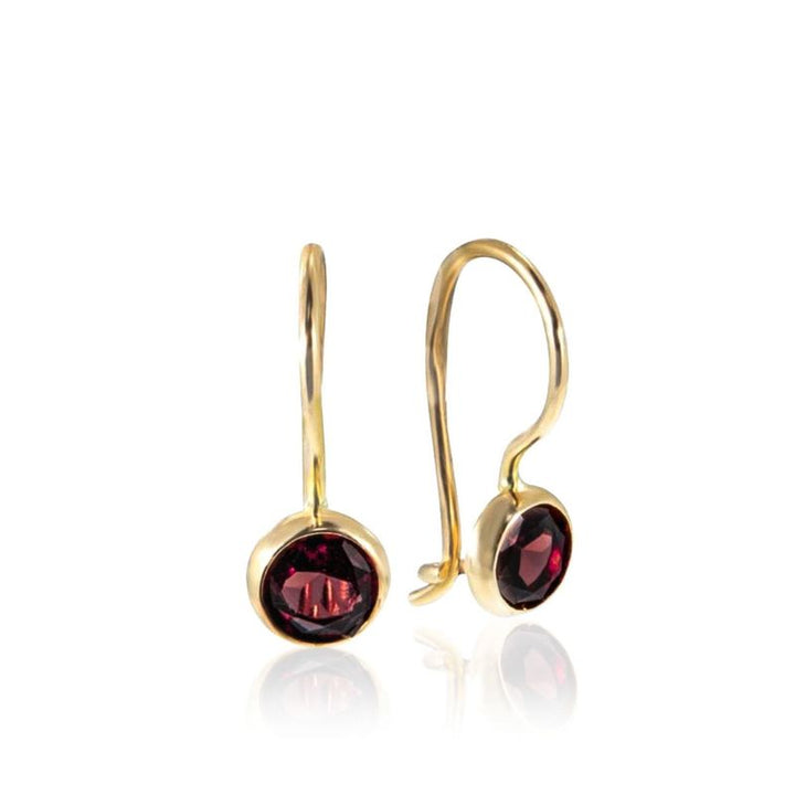 14k Solid Gold 4mm Garnet Dangle Earrings for Girls