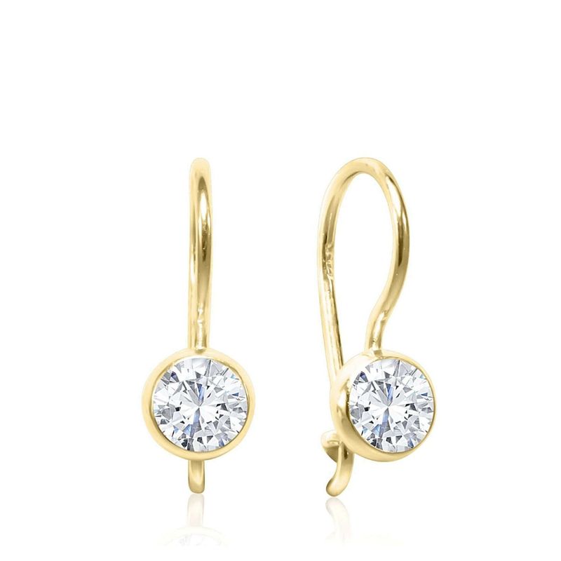 14K Yellow Gold Round White Cubic zirconia Earrings - Bridal Jewelry , Handmade 