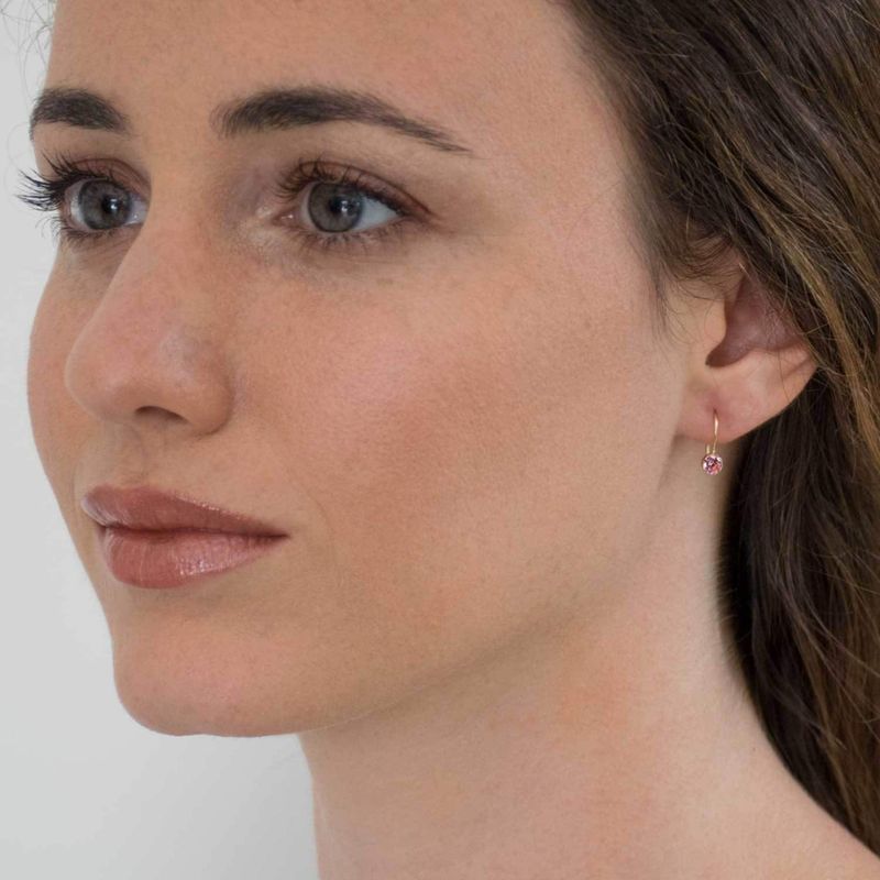 14k Solid Gold 4mm Pink CZ Dangle Earrings for Girls