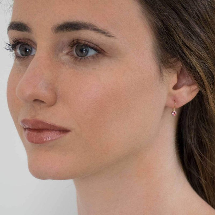14k Solid Gold 4mm Pink CZ Dangle Earrings for Girls