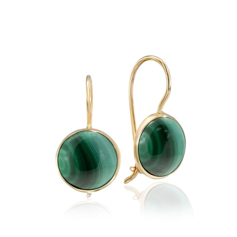 14K Gold Round 8mm Malachite Dangle Earrings