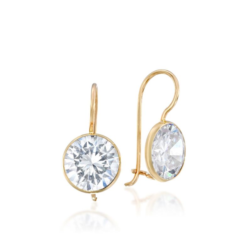 14K Gold Round 8mm White CZ Dangle Earrings