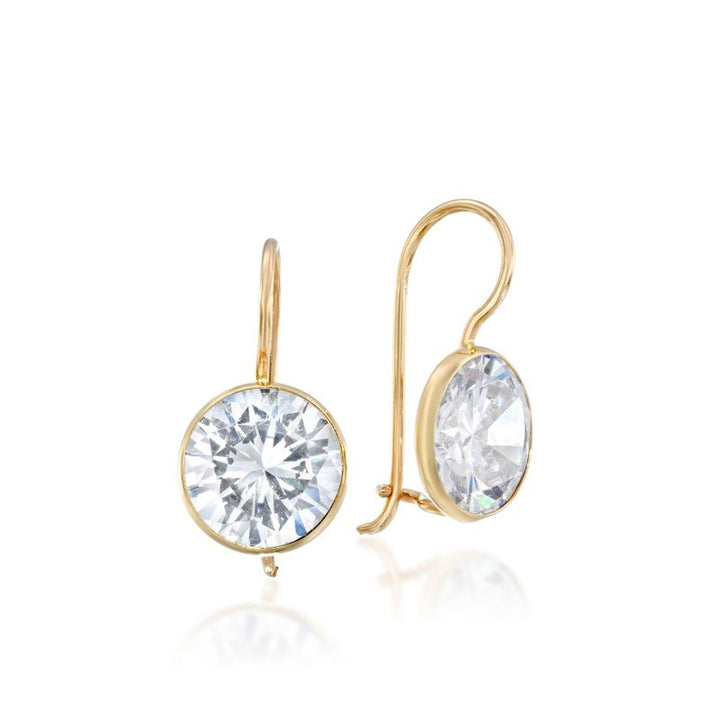 14K Gold Round 8mm White CZ Dangle Earrings