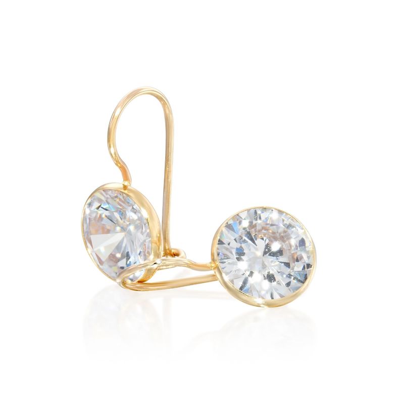 14K Gold Round 8mm White CZ Dangle Earrings