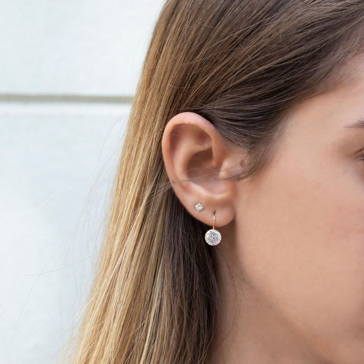 14K Gold Round 8mm White CZ Dangle Earrings