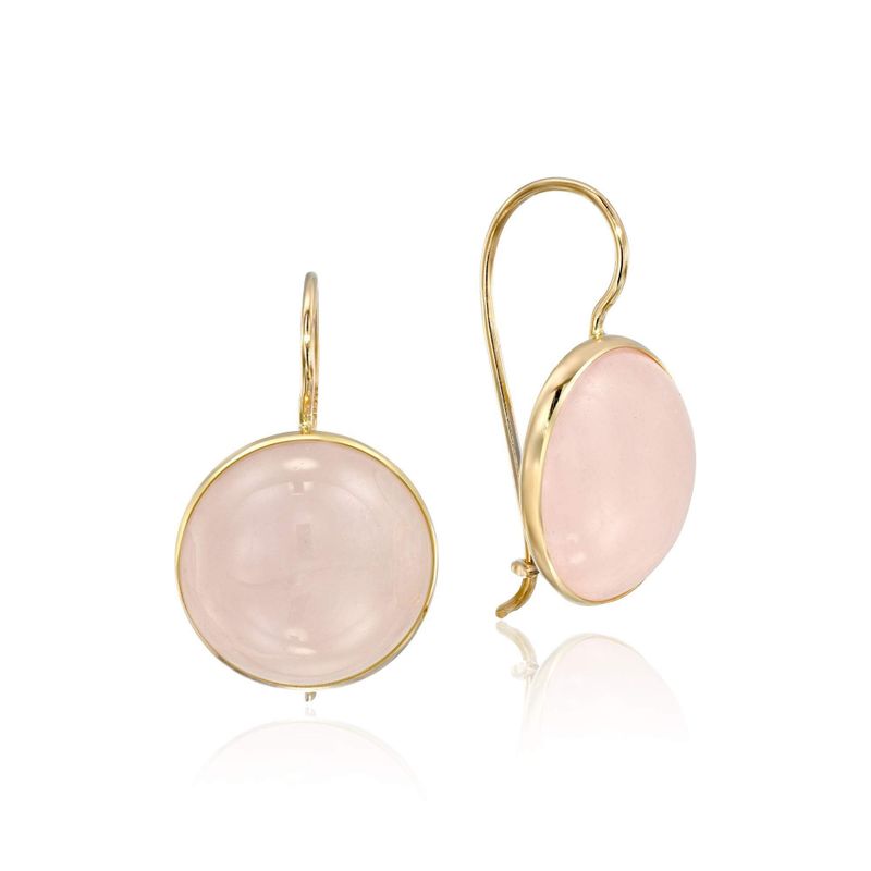 14K Gold Round 12mm Roze Quartz Dangle Earrings