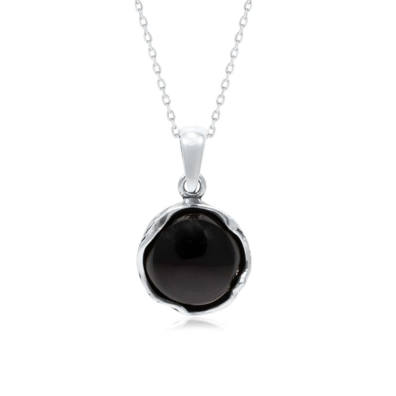 925 Sterling Silver Round Black Onyx 12mm Pendant