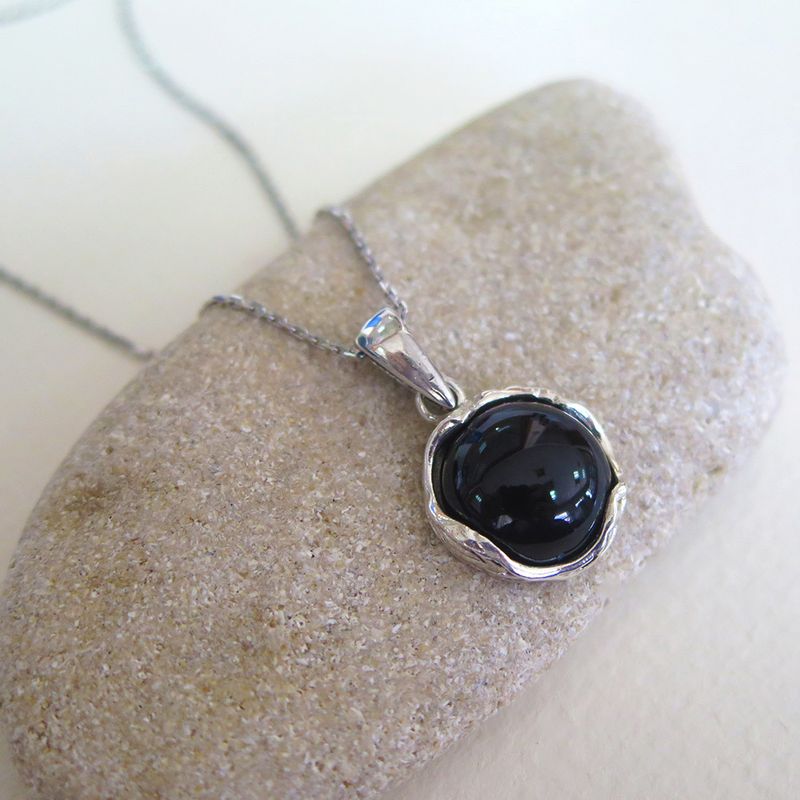 925 Sterling Silver Round Black Onyx 12mm Pendant