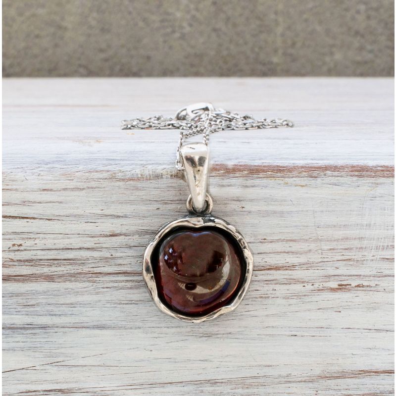 925 Sterling Silver Round Red Garnet 12mm Pendant