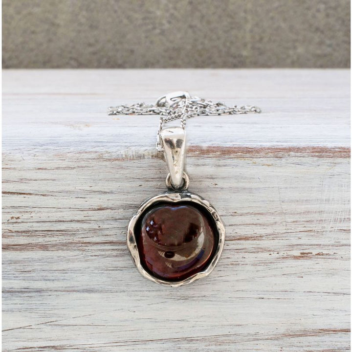 925 Sterling Silver Round Red Garnet 12mm Pendant