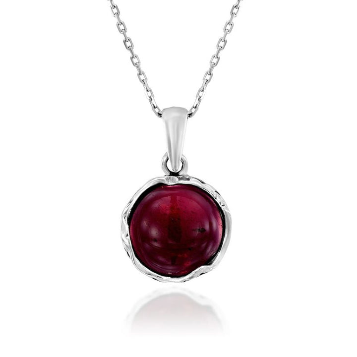 925 Sterling Silver Round Red Garnet 12mm Pendant