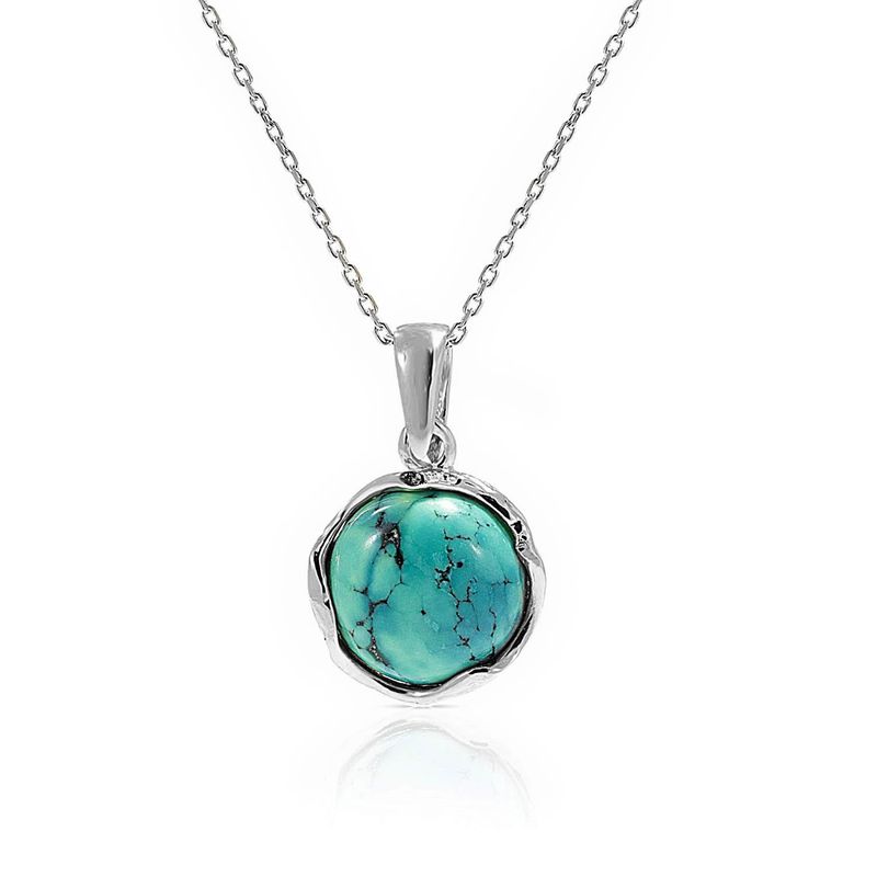 925 Sterling Silver Round Turquoise Pendant 