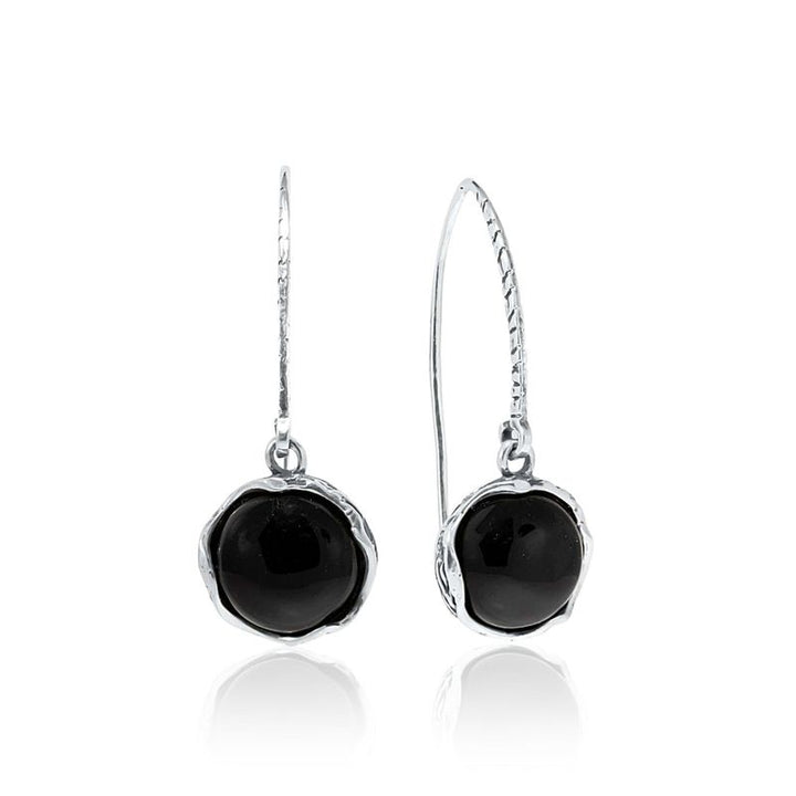 925 Sterling Silver Handmade 12mm Black Onyx Vintage Dangle Earrings