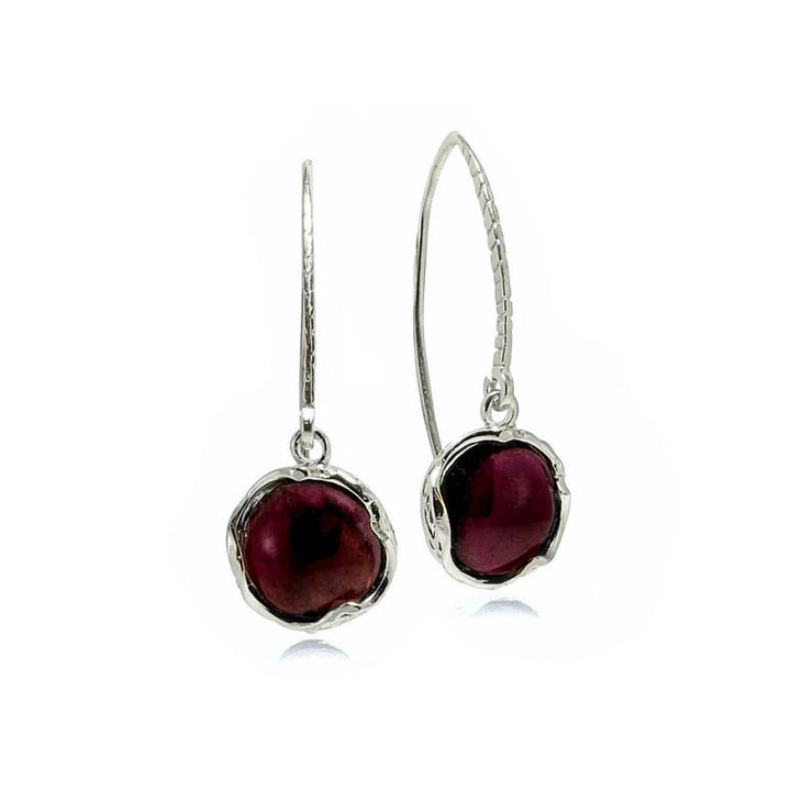 925 Sterling Silver Round Red Garnet 12mm Dangle Earrings