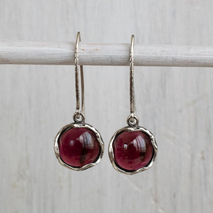 925 Sterling Silver Round Red Garnet 12mm Dangle Earrings