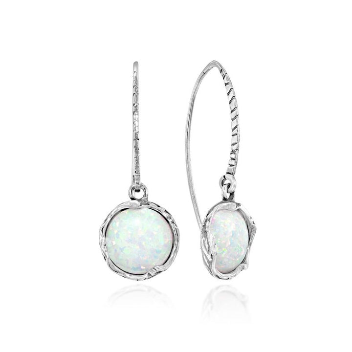 925 Sterling Silver Handmade 12mm White Opal Vintage Dangle Earrings