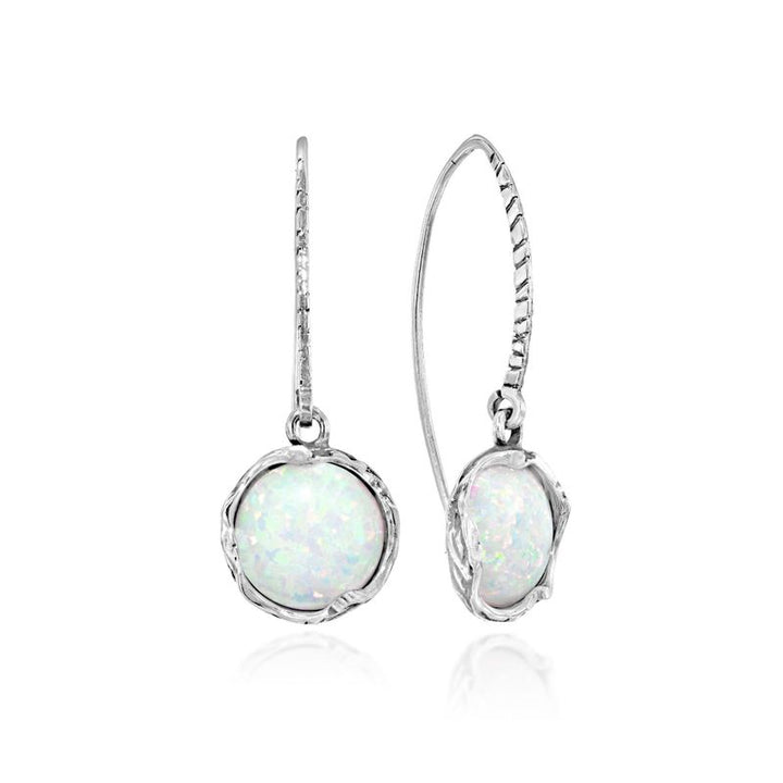 925 Sterling Silver Handmade 12mm White Opal Vintage Dangle Earrings