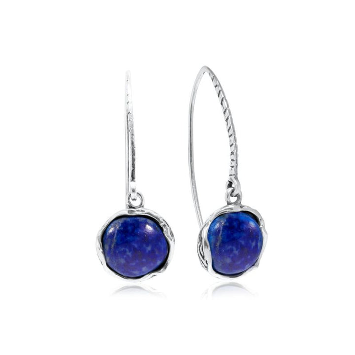 925 Sterling Silver Round Blue Lapis Lazuli 12mm Dangle Earrings