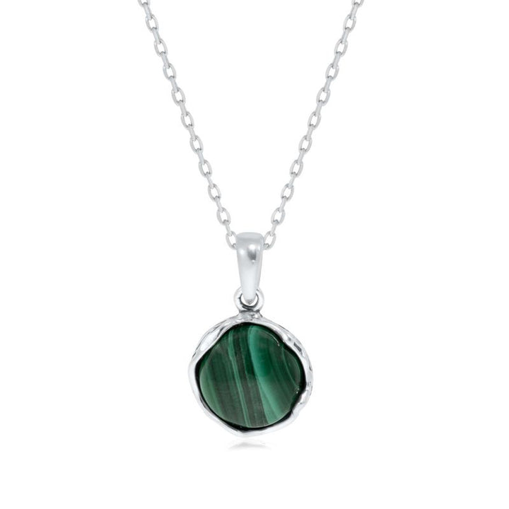 925 Sterling Silver Round Green Malachite 12mm Pendant